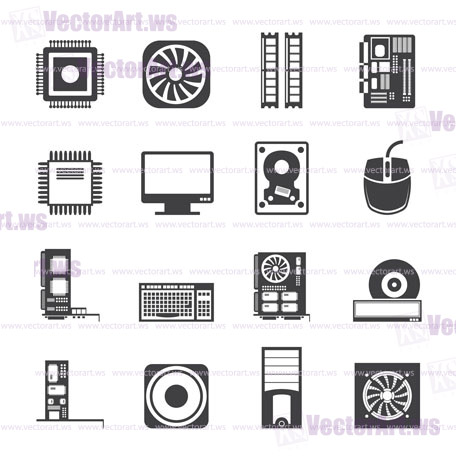 Silhouette Computer  performance and equipment icons - vector icon set