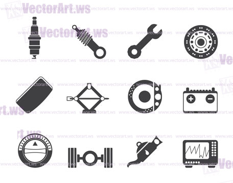Silhouette Realistic Car Parts and Services icons - Vector Icon Set 1