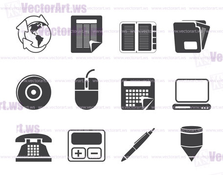 Silhouette Business and Office tools icons  vector icon set 2
