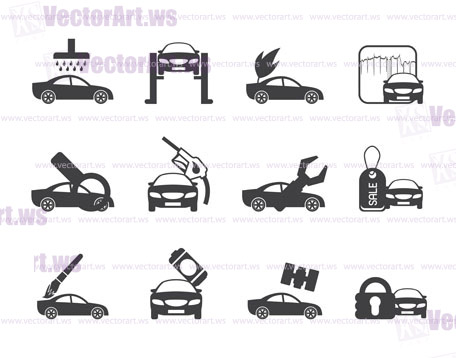 Silhouette car and automobile service icon - vector icon set