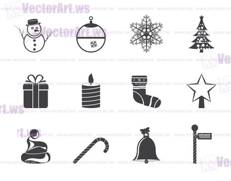 Silhouette Beautiful Christmas And Winter Icons - Vector Icon Set