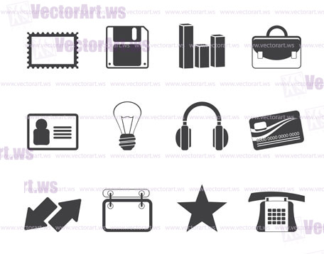 Silhouette Office and business icons - vector icon set