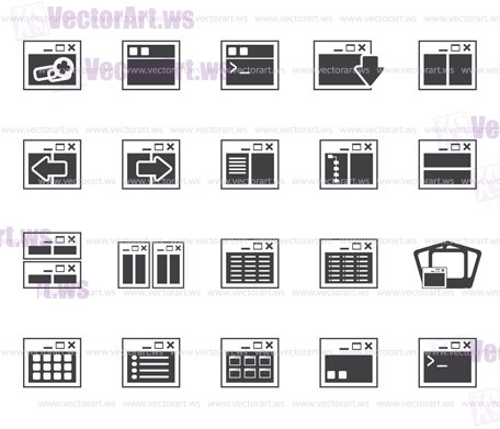 Silhouette Application, Programming, Server and computer icons vector Icon Set 2