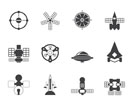 Silhouette different kinds of future spacecraft icons - vector icon set