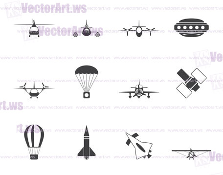 Silhouette different types of Aircraft Illustrations and icons - Vector icon set 2