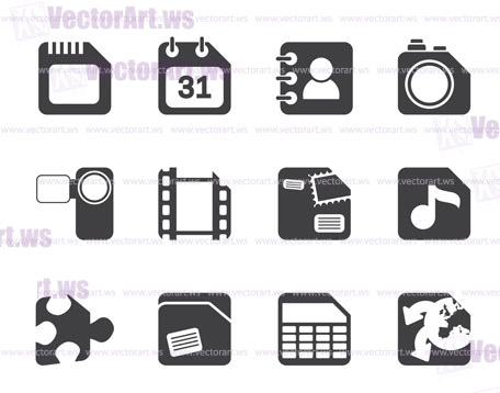 Silhouette Mobile Phone, Computer and Internet Icons - Vector Icon Set