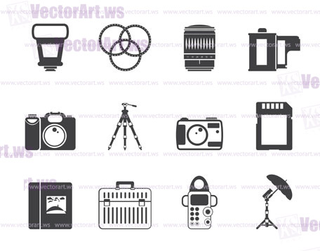 Silhouette Photography equipment icons - vector icon set