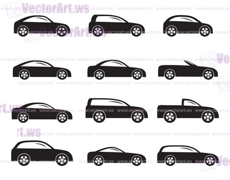 Silhouette different types of cars icons - Vector icon set