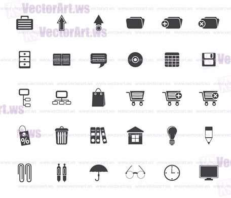 Silhouette Business and office icons - vector icon set