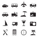 Silhouette Travel, transportation, tourism and holiday icons - vector icon set