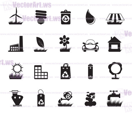 Silhouette Ecology and nature icons - vector icon set