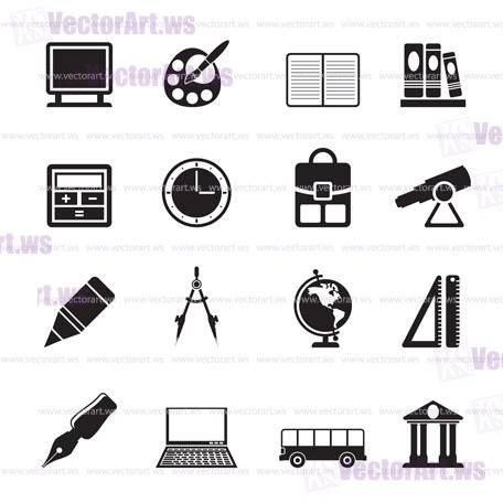 Silhouette School and education icons - vector icon set