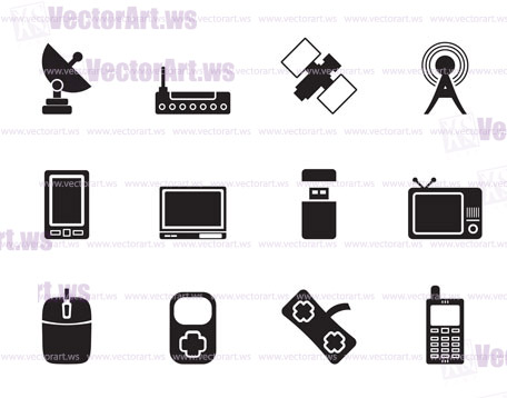 Silhouette technology and Communications icons - vector icon set