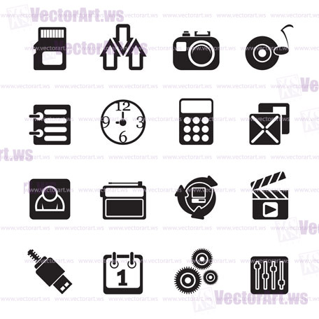 Silhouette phone  performance, internet and office icons - vector icon set