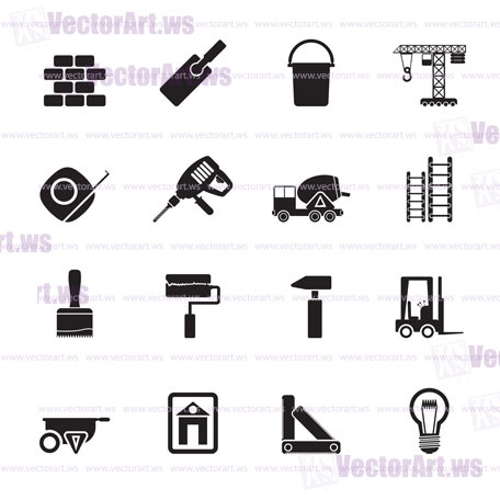Silhouette Construction and Building icons - vector Icon Set