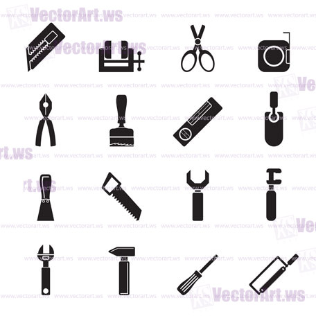 Silhouette Building and Construction Tools icons - Vector Icon Set