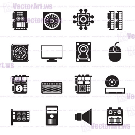 Silhouette Computer  performance and equipment icons - vector icon set