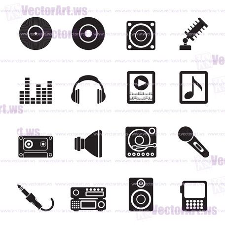 Silhouette Music and sound icons -  Vector Icon Set