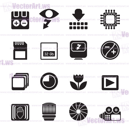 Silhouette Digital Camera Performance - Vector Icon Set