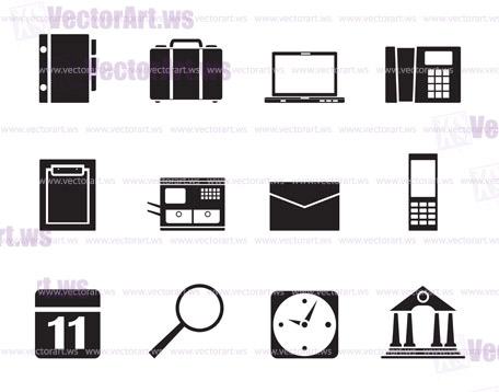 Silhouette Business, Office and Mobile phone icons - Vector Icon Set