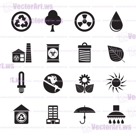 Silhouette Ecology and nature icons -vector icon set