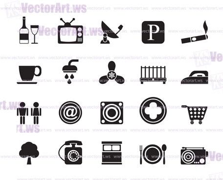 Silhouette Hotel and Motel objects icons - vector icon set