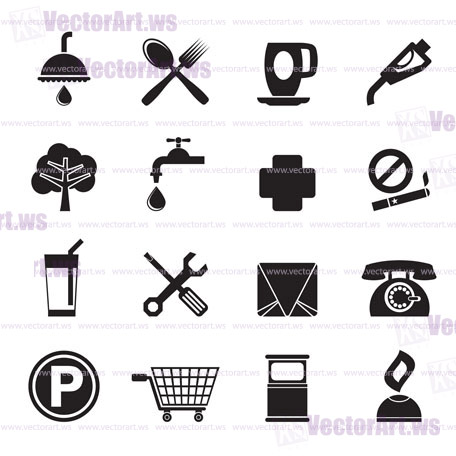 Silhouette Petrol Station and Travel icons - Vector Icon Set