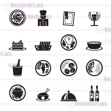 Silhouette Restaurant, food and drink icons - vector icon set