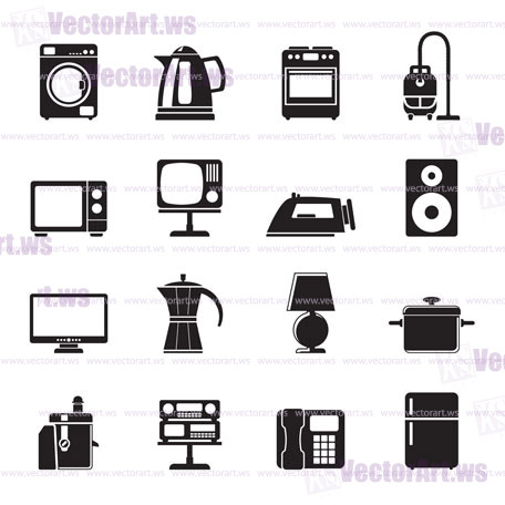 Silhouette home equipment icons - vector icon set