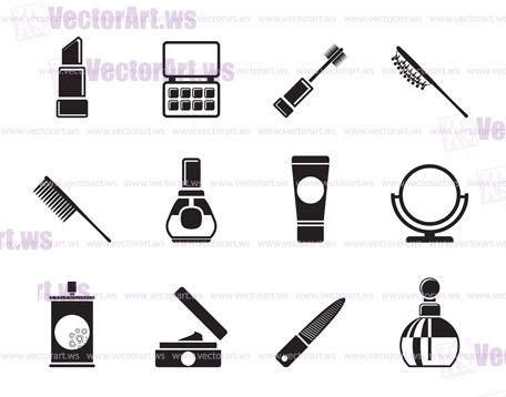 Silhouette beauty, cosmetic and make-up icons - vector icon set