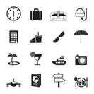 Silhouette travel, trip and tourism icons - vector icon set