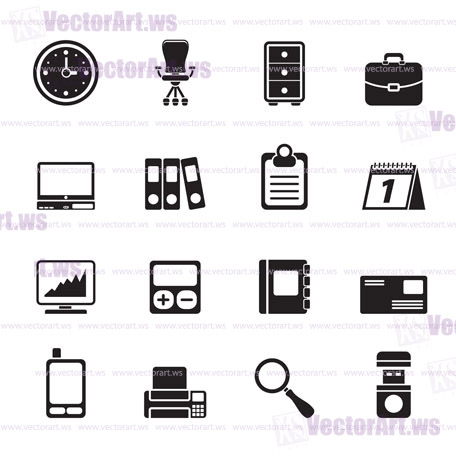 Silhouette Business and office icons - vector icon set