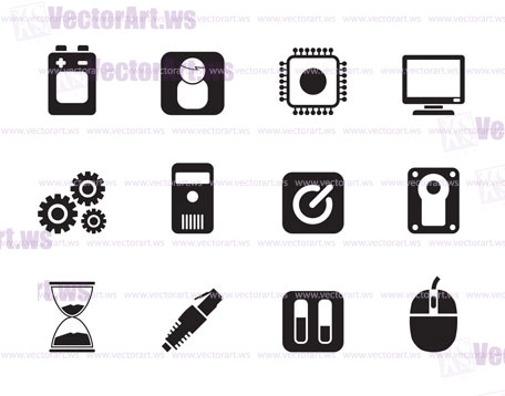 Silhouette Computer and mobile phone elements icon - vector icon set