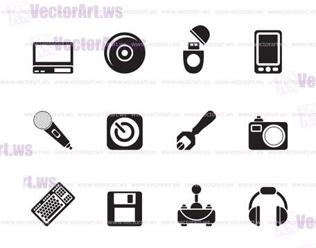 Silhouette Computer and mobile phone elements icon - vector icon set