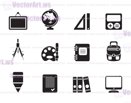 Silhouette School and education icons - vector icon set