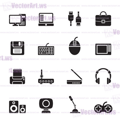 Silhouette Computer equipment and periphery icons - vector icon set