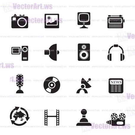 Silhouette Media and household  equipment icons - vector icon set