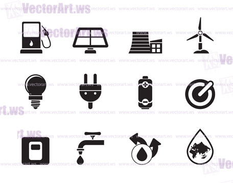 Silhouette Ecology, power and energy icons - vector icon set