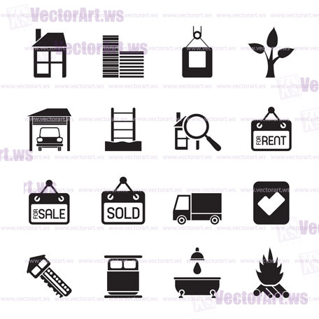 Silhouette Real  Estate and building icons - Vector Icon Set