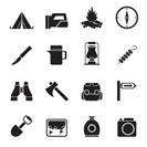 Silhouette tourism and hiking icons - vector icon set