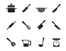 Silhouette Cooking equipment and tools icons - vector icon set