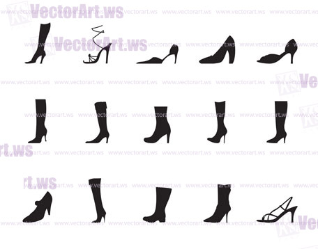 Silhouette shoe and boot icons - vector icon set