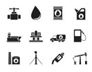 Silhouette oil and petrol industry objects icons - vector icon set