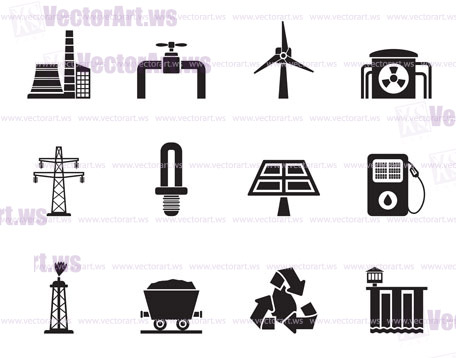 Silhouette Power and electricity industry icons - vector icon set