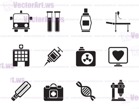 Silhouette Medicine and healthcare icons - vector icon set