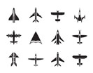 Silhouette different types of plane icons - vector icon set