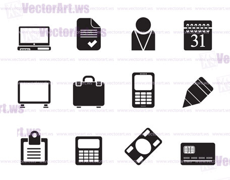 Silhouette Business and office icons - vector icon set