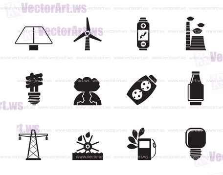 Silhouette Power, energy and electricity icons - vector icon set