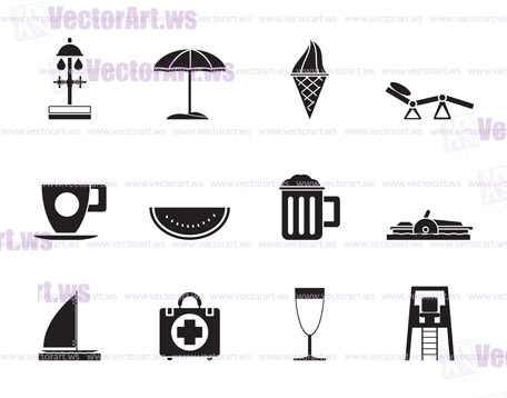 Silhouette beach and holiday icons - vector icon set