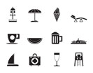 Silhouette beach and holiday icons - vector icon set